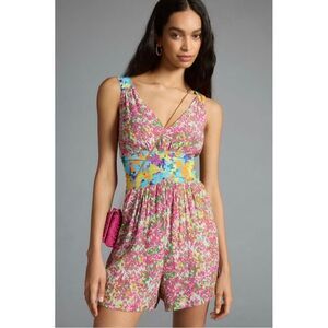 NEW Anthropologie Plenty Tracy Reese Cinched Tie-Back Floral Short Romper Medium